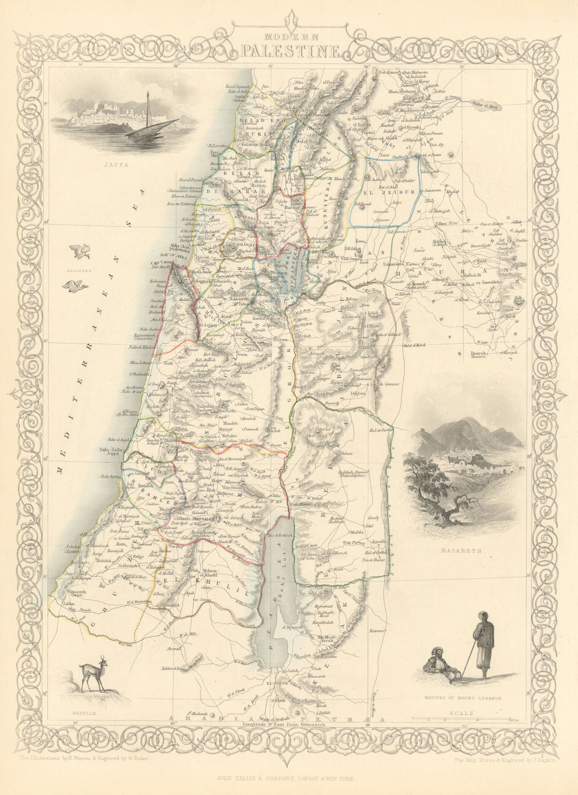 PALESTINE. Jaffa/Tel Aviv Nazareth views.Jordan Lebanon.TALLIS/RAPKIN 1851 map
